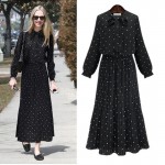 spring maxi long sleeve chiffon dress women 2018 european style polka dot dress girls plus size bohemian black long dress women