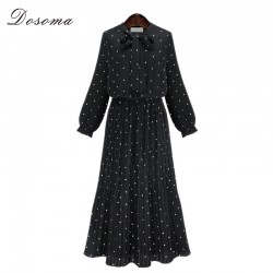 spring maxi long sleeve chiffon dress women 2018 european style polka dot dress girls plus size bohemian black long dress women