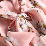 spring summer runway designer woman dress pink dark blue silk dress white flower print collar bow fashion cute knee length dress