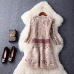 spring summer runway designer womans dresses khaki gray silk cotton dress lace top hollow out flower pattern bottom cute dress