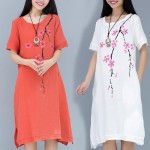 summer 2016 newest fashion women dress cotton printed flower plus size Loose waist short sleeves soft female dress 163i 25