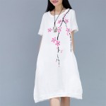 summer 2016 newest fashion women dress cotton printed flower plus size Loose waist short sleeves soft female dress 163i 25