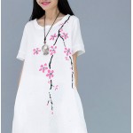 summer 2016 newest fashion women dress cotton printed flower plus size Loose waist short sleeves soft female dress 163i 25