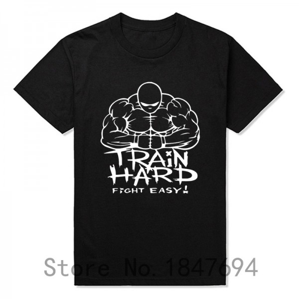 summer Mens T-shirt Bodybuilding Undershirt Fitness Men Train hard fight easy T Shirt Top Tees