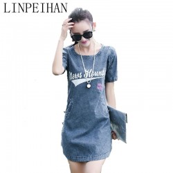 summer dress women denim dress o-neck vintage short-sleeved sexy casual dress plus size women clothing dresses vestidos