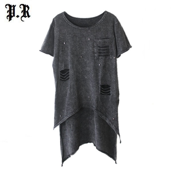summer style women's t shirt women tshirt tops camisetas Howllow Out Rivet Rock ropa mujer camiseta feminina Punk Woman Clothes