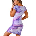 summer women's fashion Bodycon round neck short-sleeved Tight Dress Sexy Club Ladies Vintage Print Dress Sheath Mini dress 