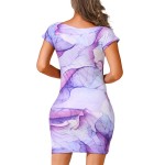 summer women's fashion Bodycon round neck short-sleeved Tight Dress Sexy Club Ladies Vintage Print Dress Sheath Mini dress 