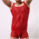 tank top men fashion sexy gay male shorts Cute underwear set Mesh net fishnet undershirts vest clothing bodybuilding hollow out