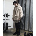 the high street popular logo big talker BEIGE hanging shoulder loose fleece hoodies male thin render coat