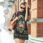 vestidos casual dress women's 2018 fashion black print elegant spring summer short one-piece dress half sleeve free shipping XXL
