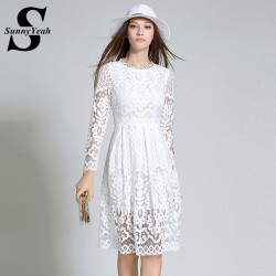 vestidos mujer 2017 Lace Hollow Out Women Dress Elegant White Black Dress Female Ladies Clothes Party Dresses robe femme Jurk
