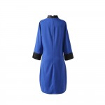 vestidos new 2015 free shipping 3 colors Turtlenecks Spring and Summer dress fashion three quarte PU patchwork women dress
