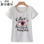 vogue Letter camera Printed t shirt women Summer Tops Tees cotton Short Sleeve brand fashion round neck tshirt HH244