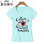 vogue Letter camera Printed t shirt women Summer Tops Tees cotton Short Sleeve brand fashion round neck tshirt HH244