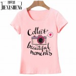 vogue Letter camera Printed t shirt women Summer Tops Tees cotton Short Sleeve brand fashion round neck tshirt HH244