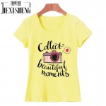 vogue Letter camera Printed t shirt women Summer Tops Tees cotton Short Sleeve brand fashion round neck tshirt HH244