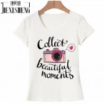 vogue Letter camera Printed t shirt women Summer Tops Tees cotton Short Sleeve brand fashion round neck tshirt HH244