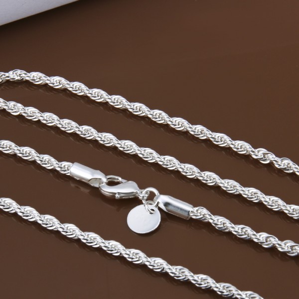 wholesale price 16-24 inch 3 mm twisted chains necklaces 925 sterling sivler jewelry fine silver necklaces for pendants