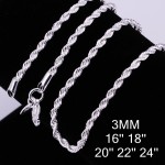 wholesale price 16-24 inch 3 mm twisted chains necklaces 925 sterling sivler jewelry fine silver necklaces for pendants