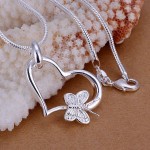 wholesale silver plated pendant,925 fashion Silver jewelry butterfly heart pendants necklace for women/men +chain SP090