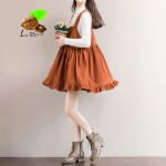 women Artistic Corduroy lace dress autumn and spring Retro vintage plus size elegant woolen loose female women party dress