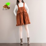 women Artistic Corduroy lace dress autumn and spring Retro vintage plus size elegant woolen loose female women party dress