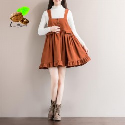 women Artistic Corduroy lace dress autumn and spring Retro vintage plus size elegant woolen loose female women party dress