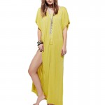 women beach style short sleeve maxi dress sexy loose side split O neck solid ladies summer casual long dress plus size LT890