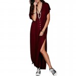 women beach style short sleeve maxi dress sexy loose side split O neck solid ladies summer casual long dress plus size LT890