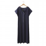 women beach style short sleeve maxi dress sexy loose side split O neck solid ladies summer casual long dress plus size LT890