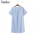 women elegant flower patch blue white striped dress short sleeve o neck ladies summer casual loose dresses vestidos QZ2825