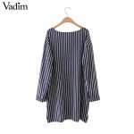 women elegant striped oversized long T shirt dress long sleeve o neck loose tees ladies autumn casual tops Camisetas LT1357