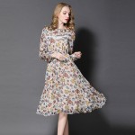 women midi print dress long sleeve 2017 summer dress midi floral dress women office dress