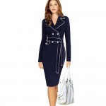 women spring dresses 2017 long sleeve notched formal dresses wear to work plus size  3xl pencil dress with belt robe femme