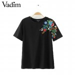 women sweet flower embroidery T shirt short sleeve o-neck summer fashion tees ladies streetwear casual tops camiseta DT967