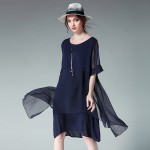 women's 2 Piece set dress 2017 spring summer chiffon splicing casual  dresses 1923LY