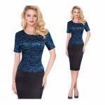 work dresses women plus size summer dress vintage elegant Womens Gold Line office lace Dress 2017 New fashion Tee Short sleeve