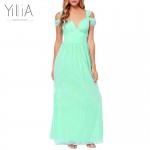 yilia 2016 New Women Sexy Long Dress Dark Blue Plain Split Dramatic Off Shoulder Strapless Backless Deep-V Party Dresses Vestido