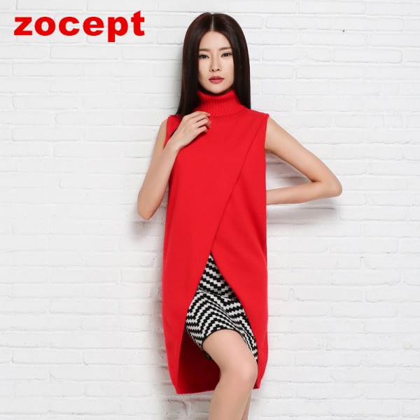 zocept 2016 Spring New Women's Clothing Cashmere Blend Long Vests Women Winter Outerwear Female Turn-down Collar Pullover Coats