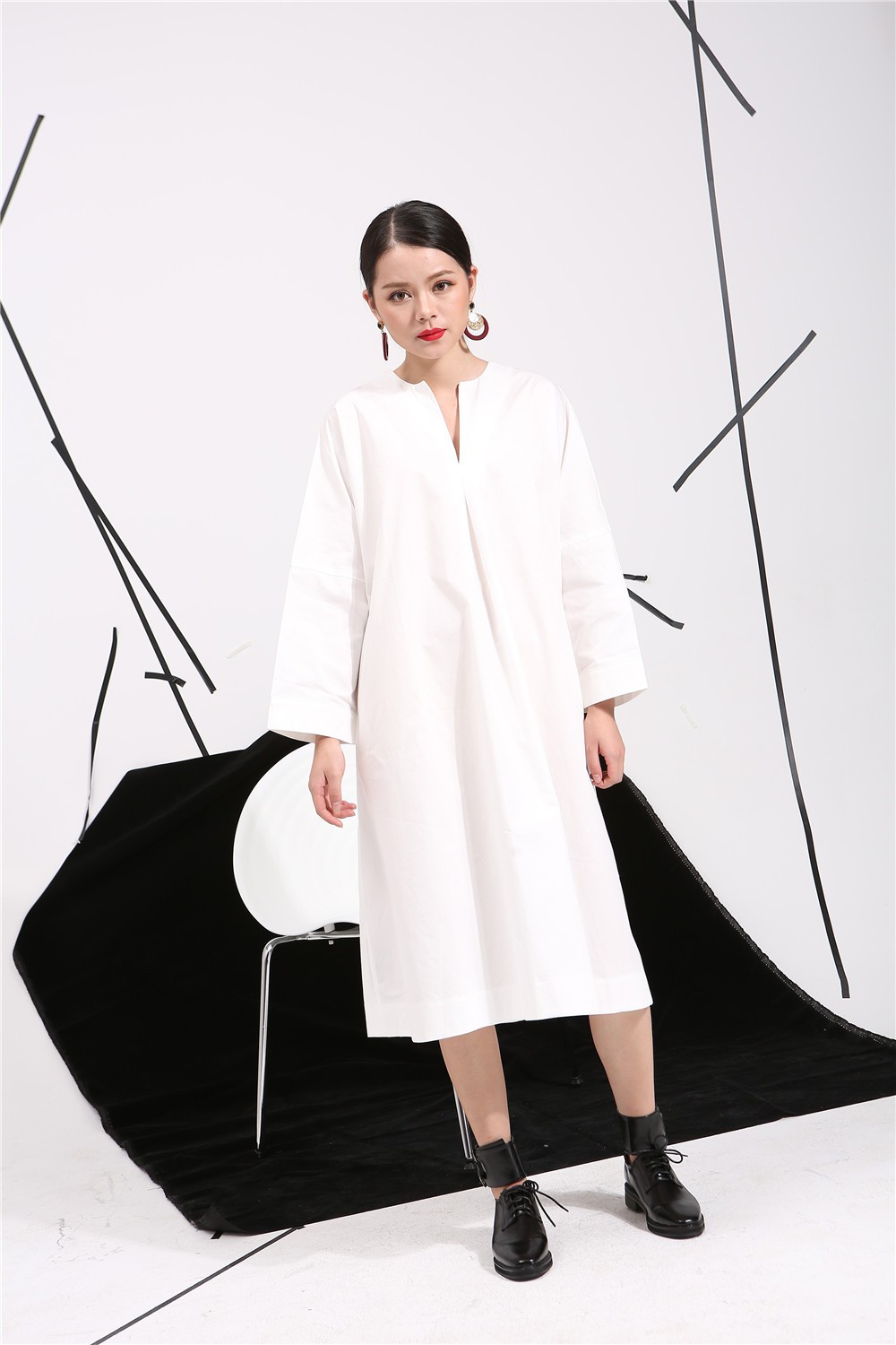 --2017-spring-summer-women-new-solid-color-deep-V-collar-long-sleeve-white-dress-white-cotton-shirt--32693632310