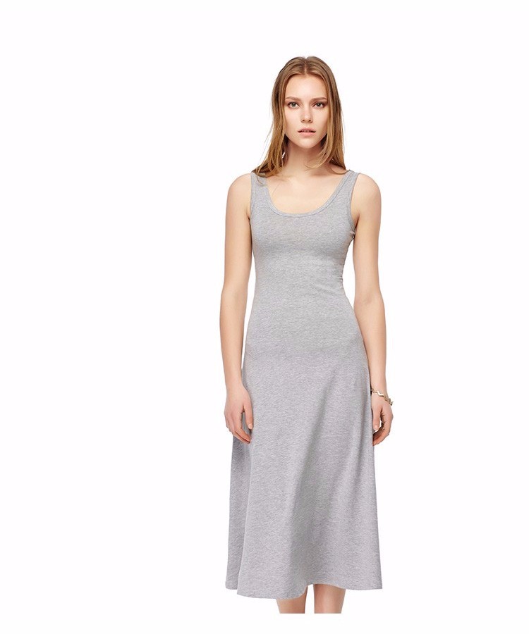 -Ladies-Summer-New-Style-Grey-O-Neck-Dresses-Women-Casual-T-shirt-Long-Dress-Pure-Cotton--Mid-Calf-D-32678378804