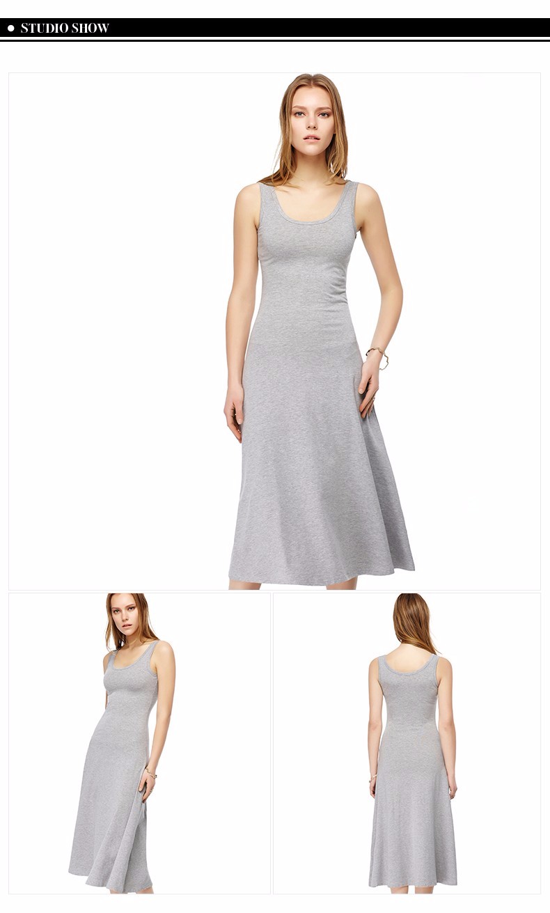 -Ladies-Summer-New-Style-Grey-O-Neck-Dresses-Women-Casual-T-shirt-Long-Dress-Pure-Cotton--Mid-Calf-D-32678378804