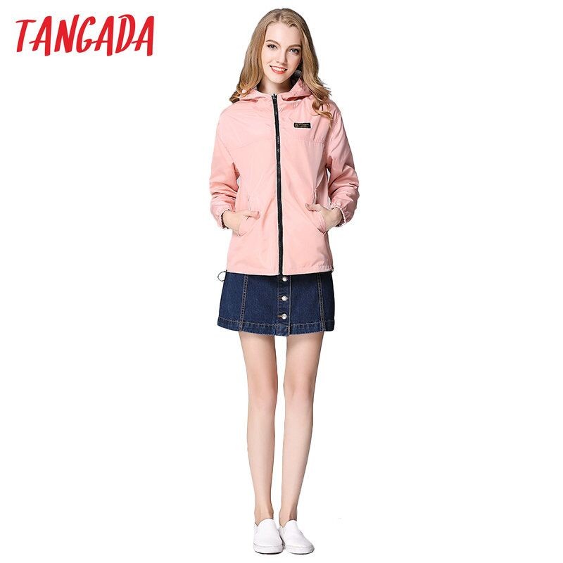 -Tangada-Spring-Fashion-Women-Windbreaker-Basic-Coats-Pink-Bomber-Jacket-Pocket-Zipper-hooded-print--32586627219