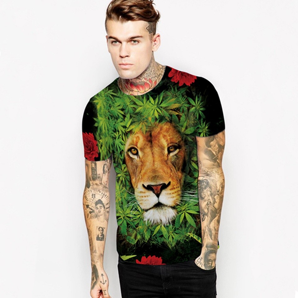 -Women-Men-Punk-Style-T-Shirt-Casual-Tee-Tops-Tiger-Head-amp-Hemp-Leaf-Digital-Printed-Short-Sleeve--32676186603