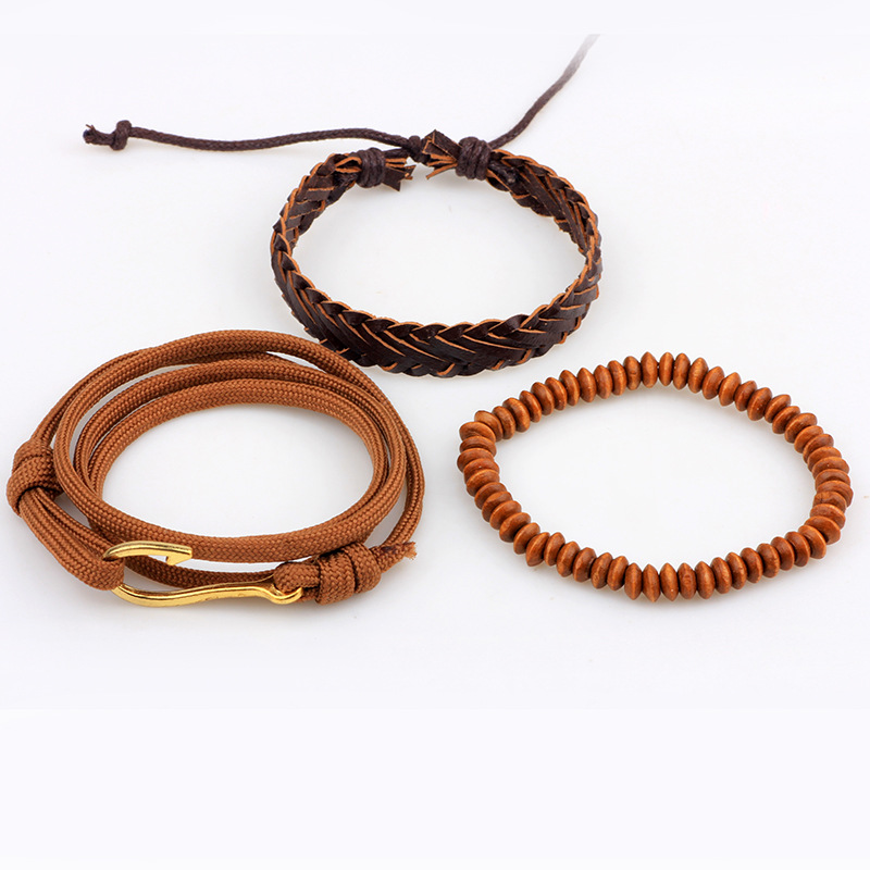 1-Set-4PCS-leather-bracelet-Men39s-multi-layer-bead-bracelet-women39s-retro-punk-casual-men39s-jewel-32754220329