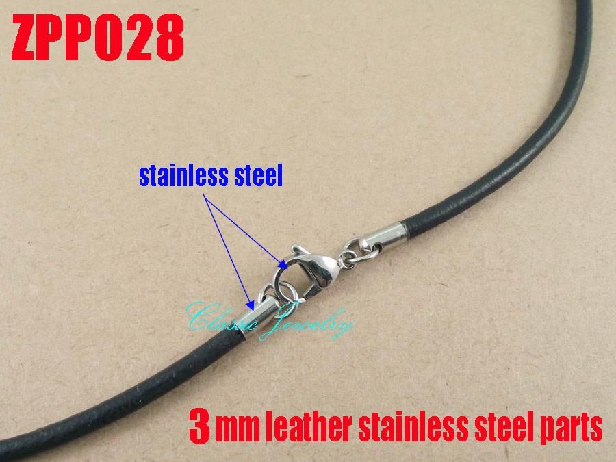 16quot-38quot-20pcs-3mm-black-Real-leather-necklace-stainless-steel-accessories-jewelry-DIY-ZPP028-607741426