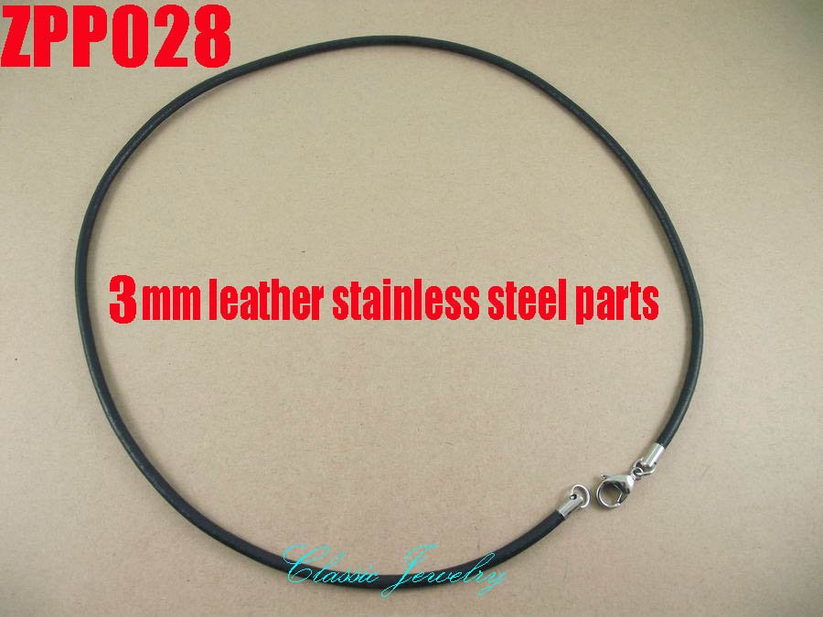 16quot-38quot-20pcs-3mm-black-Real-leather-necklace-stainless-steel-accessories-jewelry-DIY-ZPP028-607741426
