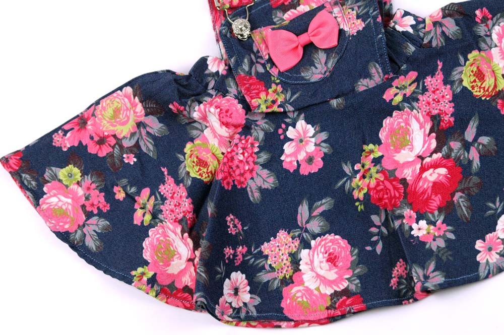 2-5Y-Child-multi-Flowers-Print-Strap-Dress-butterfly-shape-Rhinestones-Girl39s-stainless-button-Slip-32621899792