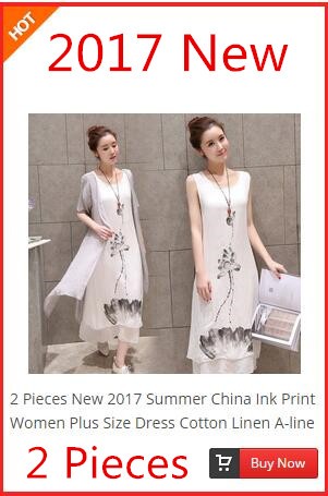 2-Pieces-New-2017--Summer-China-Ink-Print-Women-Plus-Size-Dress-Cotton-Linen--A-line-Casual-O-neck-V-32630619643